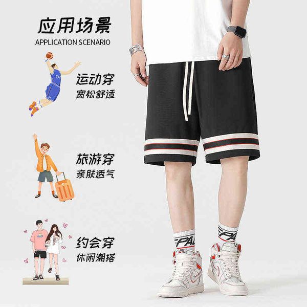 

summer youth casual shorts black loose straight waist quarter pants solid color cotton basketball, White;black