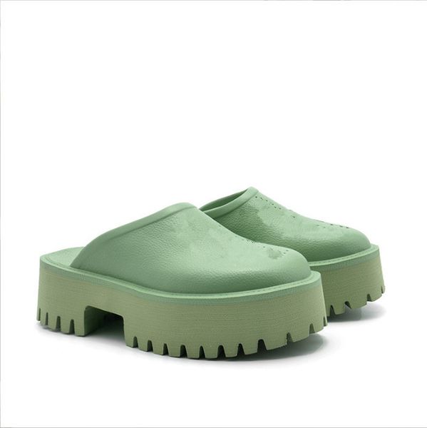 

mint green outdoor beach slip-on flats slipper round toe backless flatform causal mules summer perforat platform women sandalias, Black