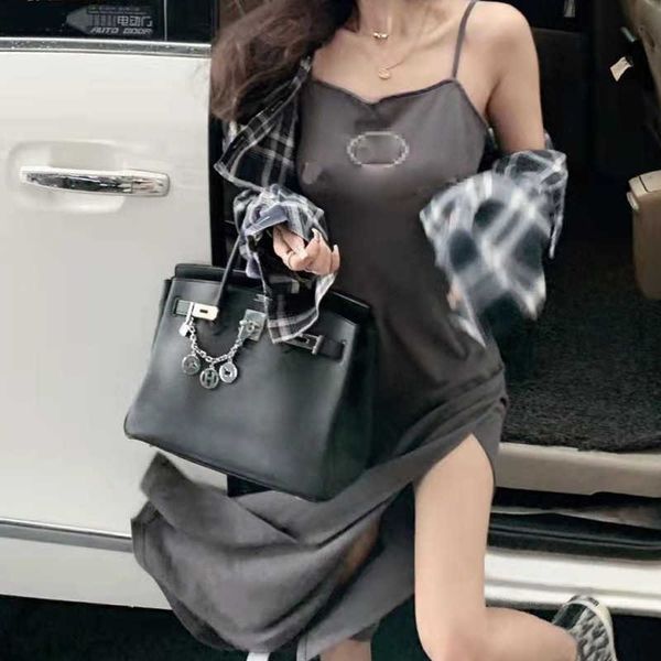

womens dresses classic printed skirts paris slim suspender sleeve knee length skirts summer clothes, Black