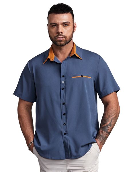 

extended sizes men contrast panel button down shirt z5go#, White;black