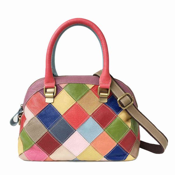 

vintage style women's shoulder bag diamond color matching rainbow leather lady handbags messenger shell