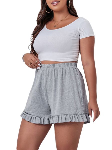 

plus ruffle hem shorts w3wt#, Black