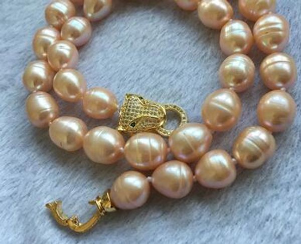 

new natural freshwater cultured rice shape 11-13mm pink pearl necklace, Silver