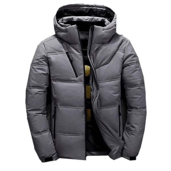 

fgkks quality brand men down jacket slim thick warm solid color hooded coats fashion casual down jackets male 201210, Black
