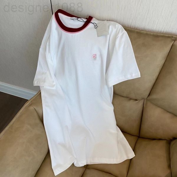 

women's t-shirt designer 22s early spring new loe embroidery small simple color matching thread neckline os loose casual short sleeved, White