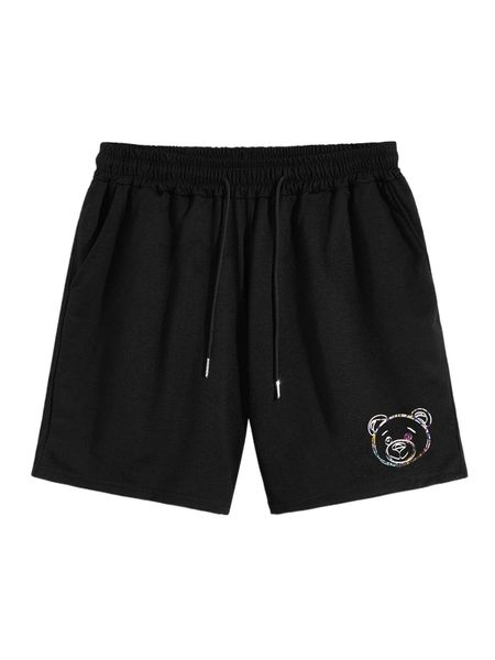 

men bear print drawstring waist shorts s1dk#, White;black