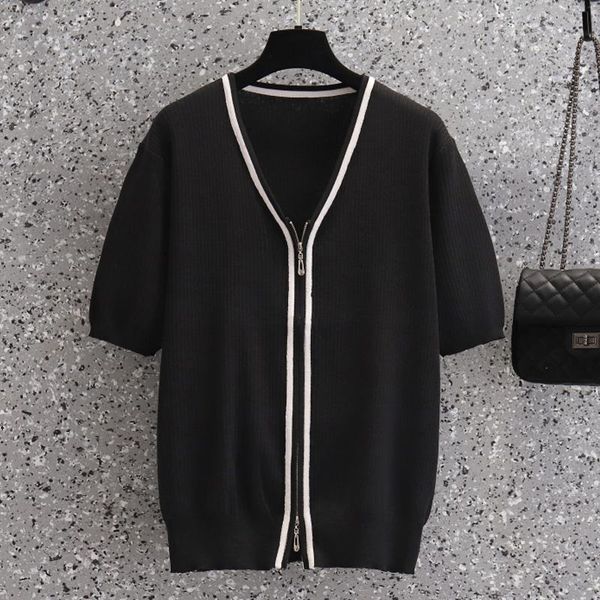 

women's knits & tees women sweater cardigan v-neck short sleeve coat female stitching color stripes knitted oversized women's clot, White