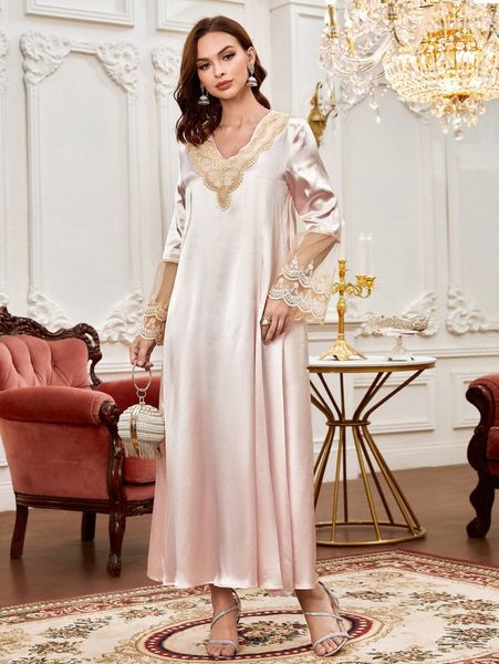 

contrast lace v neck night dress z0ju#, Black;red