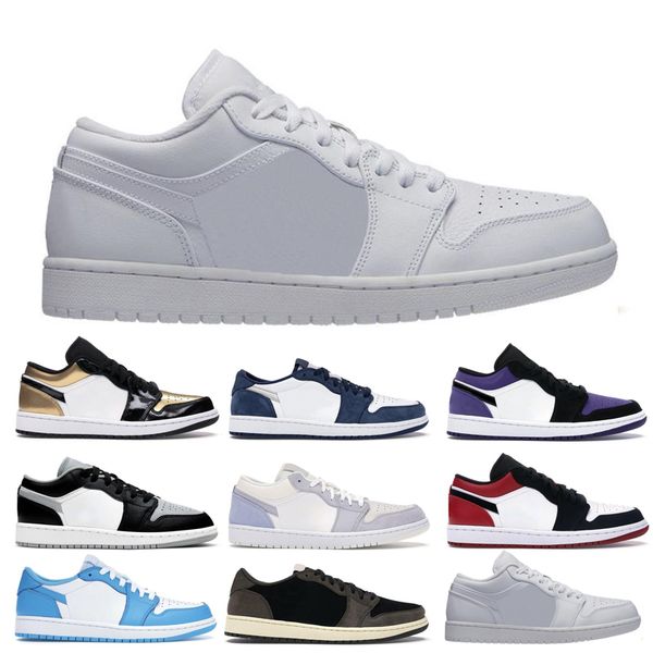 

jumpman 1s low basketball shoes man woman unc triple white court purple paris grey midnight navy pine green mocha shattered backboard sneake