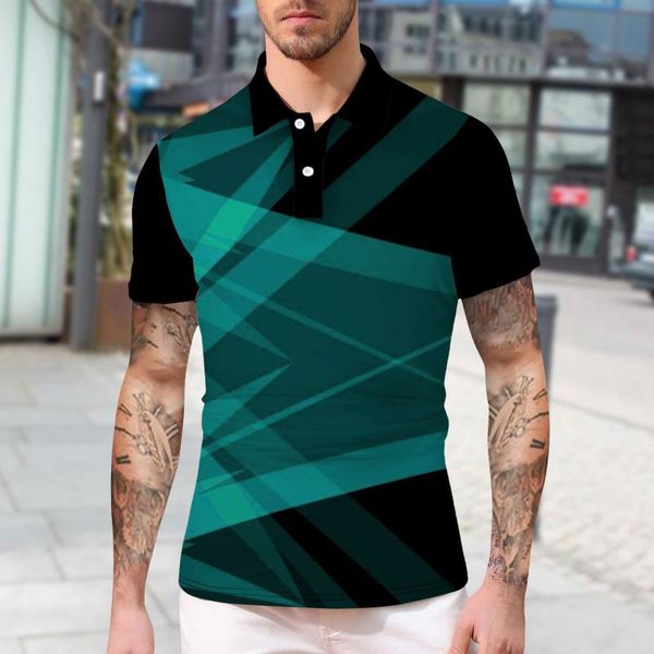 Herren Polos Herren Sommermode Lässig Bedruckter Knopf Umlegekragen Kurzarmhemd Top RaglanärmelHerren