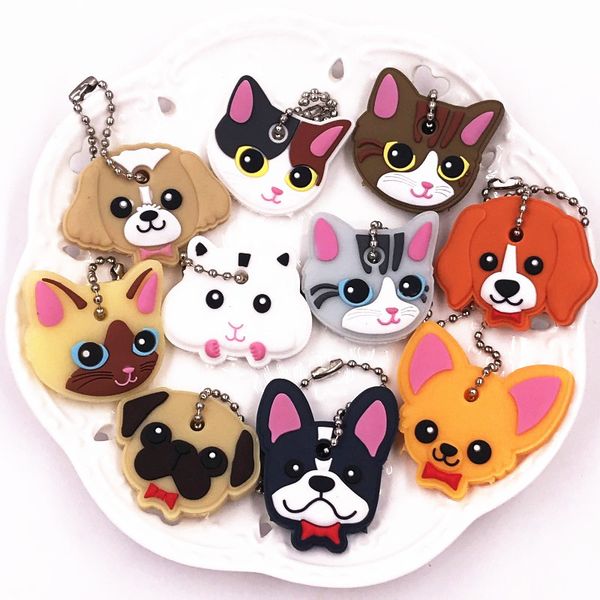 40pcs Lot Silikon Anahtar Yüzük Kapağı Baş Kapak Anahtarlık Kılıf Kılıf Kedisi Hamster Pug Köpek Hayvanları ŞEKİL Güzel Mücevher Hediyeleri PVC Karikatür 169K