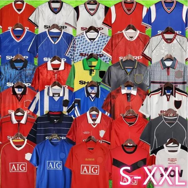 

retro manchester version 1992 1994 1996 2002 united soccer jerseys 1999 2000 finals football shirts giggs scholes beckham ronaldo vitage 199, Black;yellow