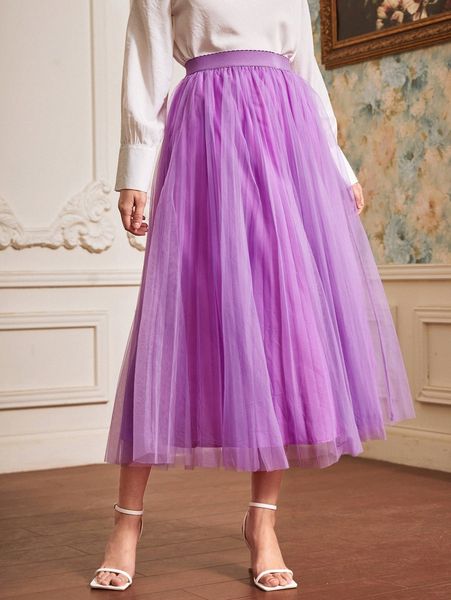 

high waist mesh overlay skirt t2hx#, Black