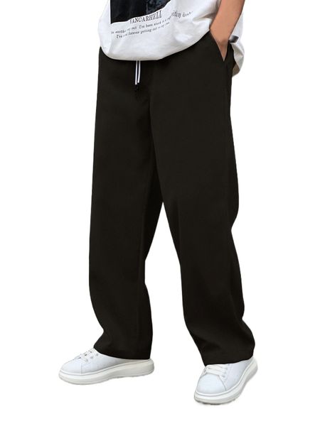 

men slant pocket drawstring waist pants i4g1#, Black