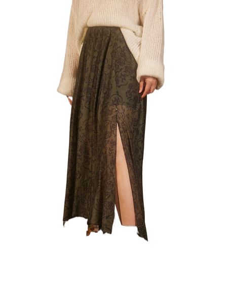 

romwe fairy grunge baroque print split thigh skirt e7lw#, Black