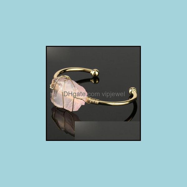 

bangle natural stone gold-color wire wrap irregar crystal quartz cuff bangles bracelets fashion gemstone jewelry gift vipjew vipjewel dhrpy, Black