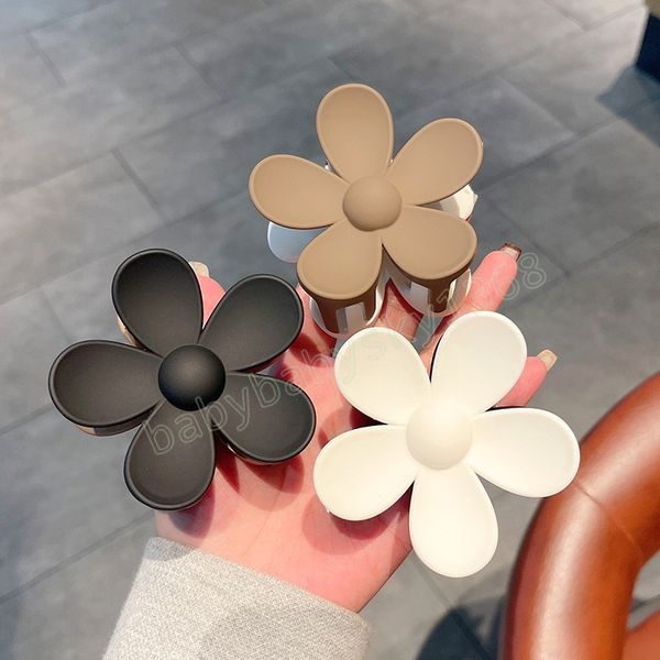 

women's all-match clmaps simple sweet flower hair claw cilp retro creative acrylic pure color hair accessories, Slivery;white