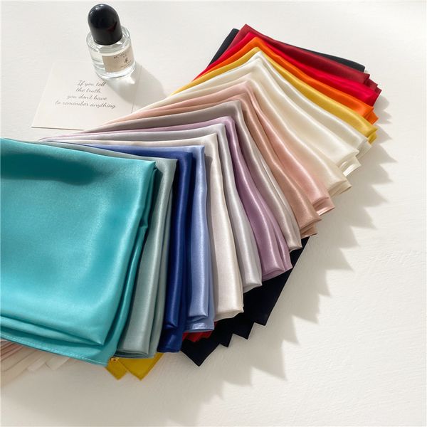 

spring summer women silk scarf square solid color shawl and wrap lady hair neck scarves soft office bandana foulard 220704, Blue;gray