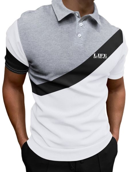 

men letter & colorblock polo shirt f00o#, White;black