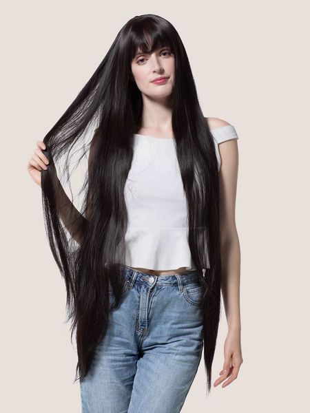 

nature long straight wig with bangs, Golden;white