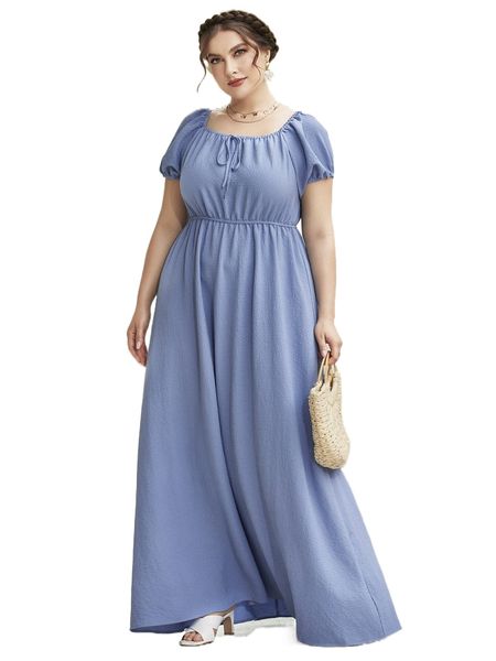 

plus knot front puff sleeve dress r7u5#, Black