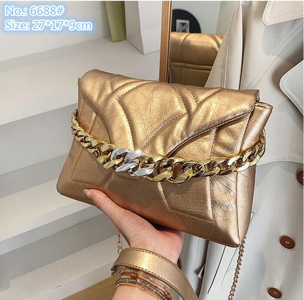 

Wholesale factory ladies shoulder bags simple Joker solid color leather handbags this year popular embroidered chain bag elegant champagne handbag, Fuchsia-6688#