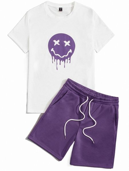 

men letter graphic tee & drawstring waist shorts set e1m3#, Gray