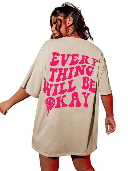 

plus slogan graphic oversized tee l1av#, Black