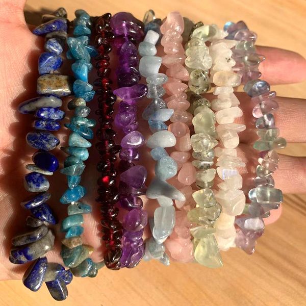 

natural crystal gemstone irregular strands energy stone bracelet beads chips jewelry amethys aquamarine rose quartz bracelets for women, Black