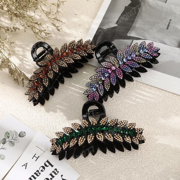 

women luxury rhinestone hair claws hairpins ladies large size ponytail hair clips fashion hair accessories gifts, Slivery;white