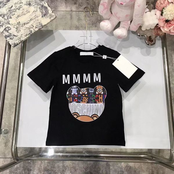 

children t-shirts summer t-shirt short sleeve shirt child clother baby girls boys with letter bear pattern kids clothes tee size 90-160 blac, Blue
