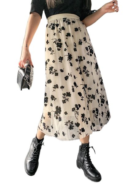 

dazy floral print overlay skirt n9nr#, Black