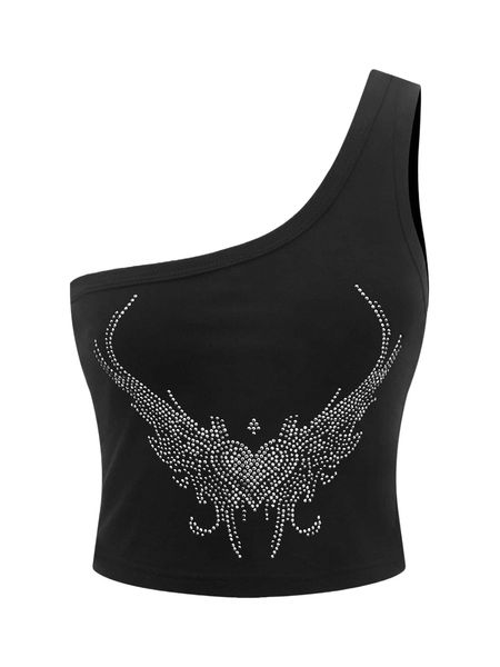 

bae plus rhinestone heart and wing pattern one shoulder j5yc#, Black