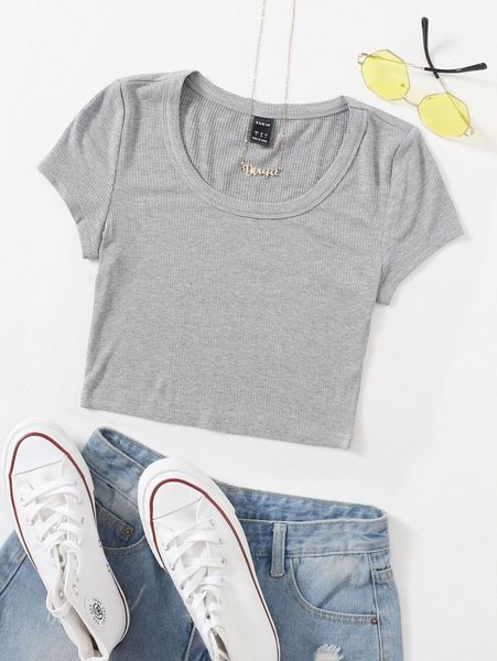 

rib-knit solid tee n22v#, White