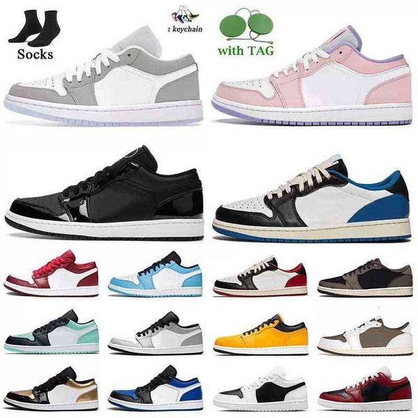 

with box low 1 basketball shoes 1s unc reverse bred mens sports trainers royal toe laser university blue black light smoke grey men