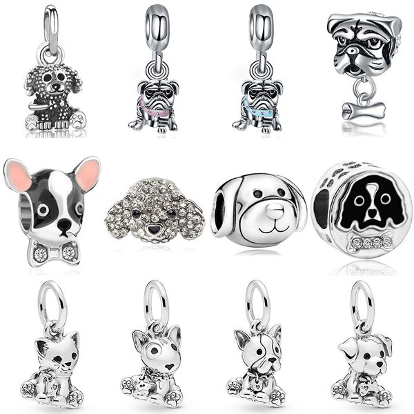 925 Silber Fit Pandora Charm 925 Armband Hund Serie Charms Pudel Labrador Charms Set Anhänger DIY Feine Perlen Schmuck