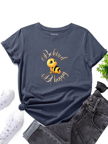 

bee & slogan graphic tee b37x#, White