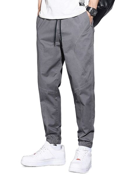 

men drawstring waist tapered pants s3q3#, Black