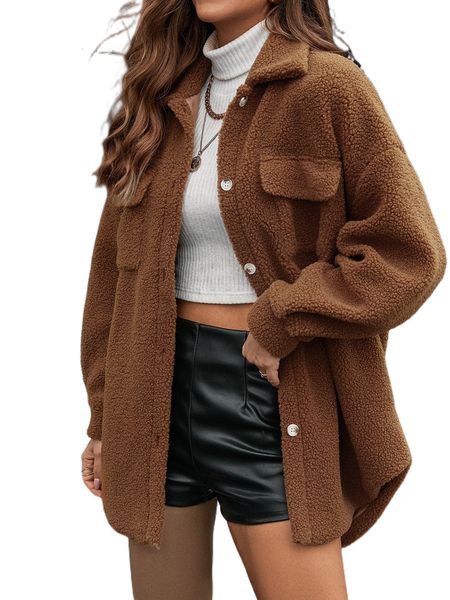 

flap pocket teddy coat n1mq#, Black