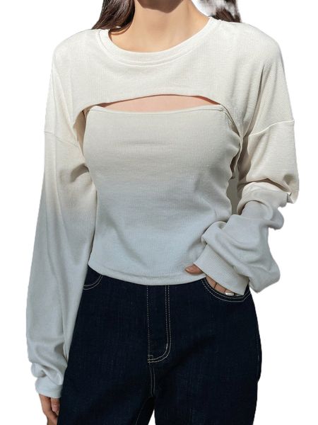 

dazy drop shoulder super crop sweatshirt & cami 75xx#, Black