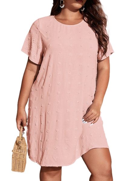 

plus swiss dot tunic dress 19q2#, Black