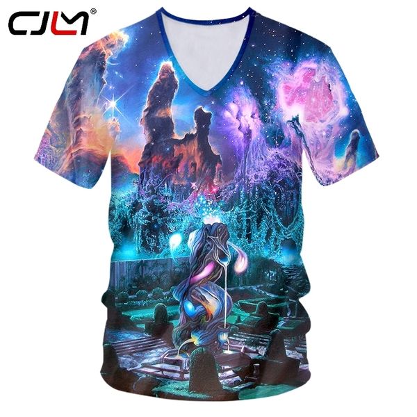 Мужские рубашки повседневные красочные звездное небо с V-образным вырезом футболка падение лето Китай 3D футболка поставщиков оптовая продажа 220623