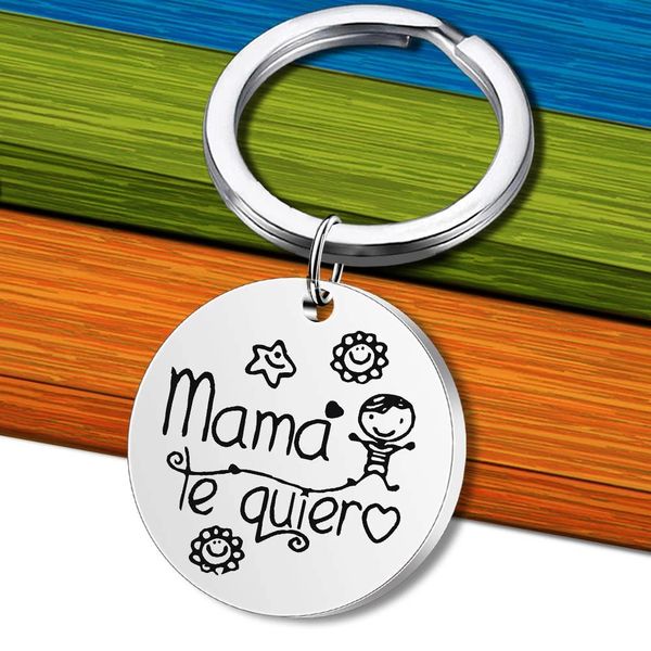 

fashionable creative stainless steel keychain spanish mama te quiero necklace 2022 cute mother's day gift diy customizable, Silver