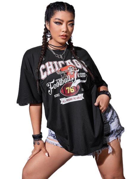 

plus letter graphic drop shoulder tee c8yg#, Black