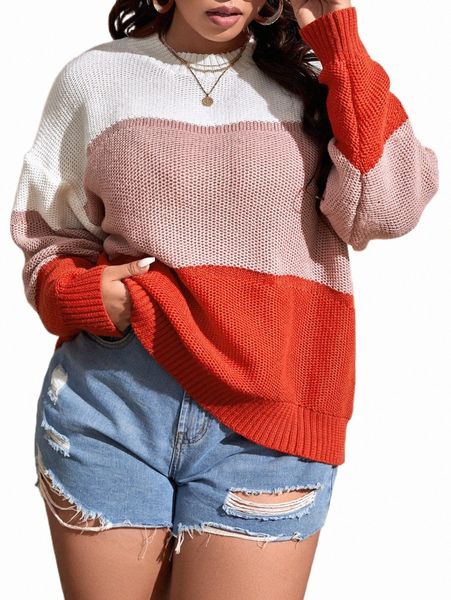

plus color block drop shoulder sweater q91c#, Black