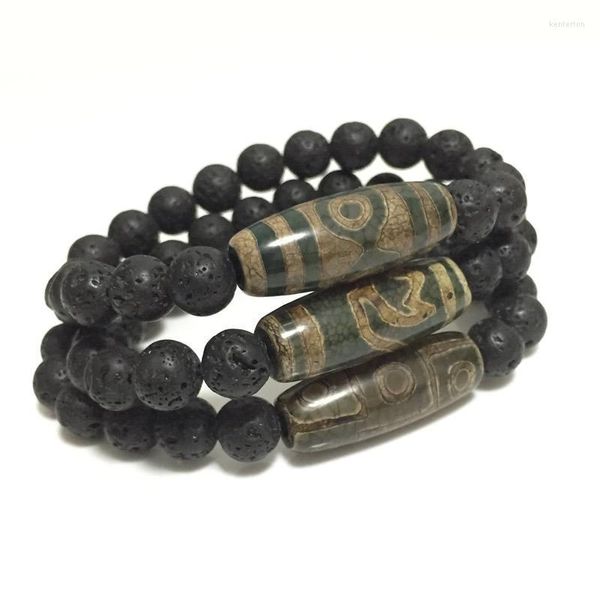 Charme Armbänder Retro Natürliche Tibetische Dzi Achate Vintage Schmuck Buddha Gebet Neunäugige Schwarze Lava Für MaleCharm Kent22