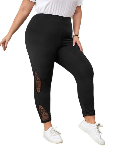 

emery rose plus contrast lace leggings x2rh#, Black
