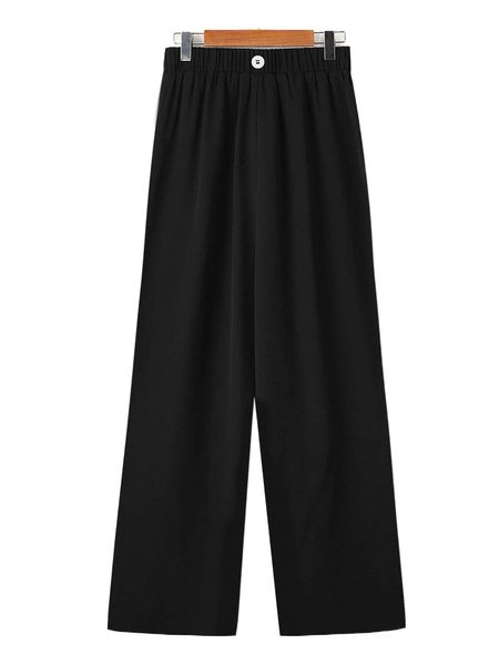 

solid button wide leg pants l7et#, Black;white