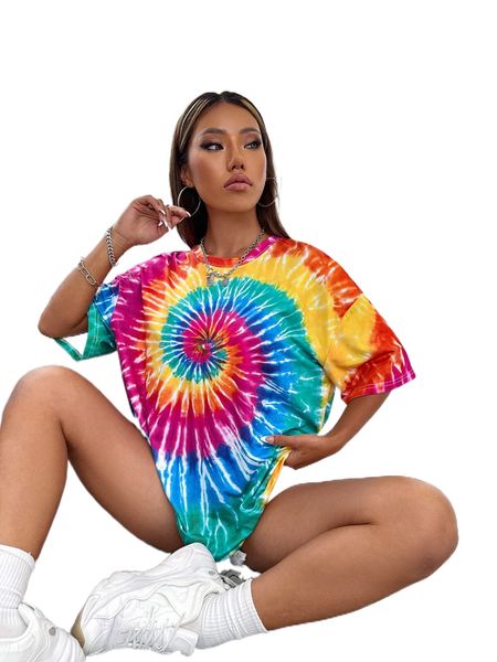 

tie dye drop shoulder tee a89z#, White