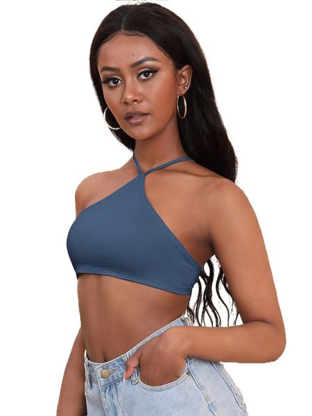 

tied crisscross open back halter z15c#, White